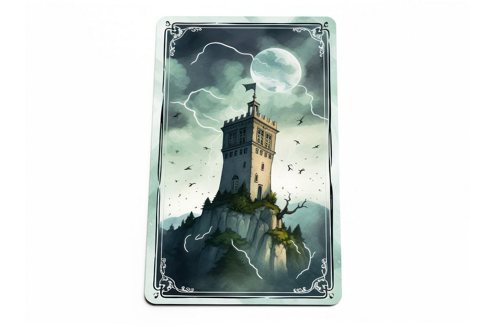 Tarot card tower architecture white background. AI generated Image by rawpixel.