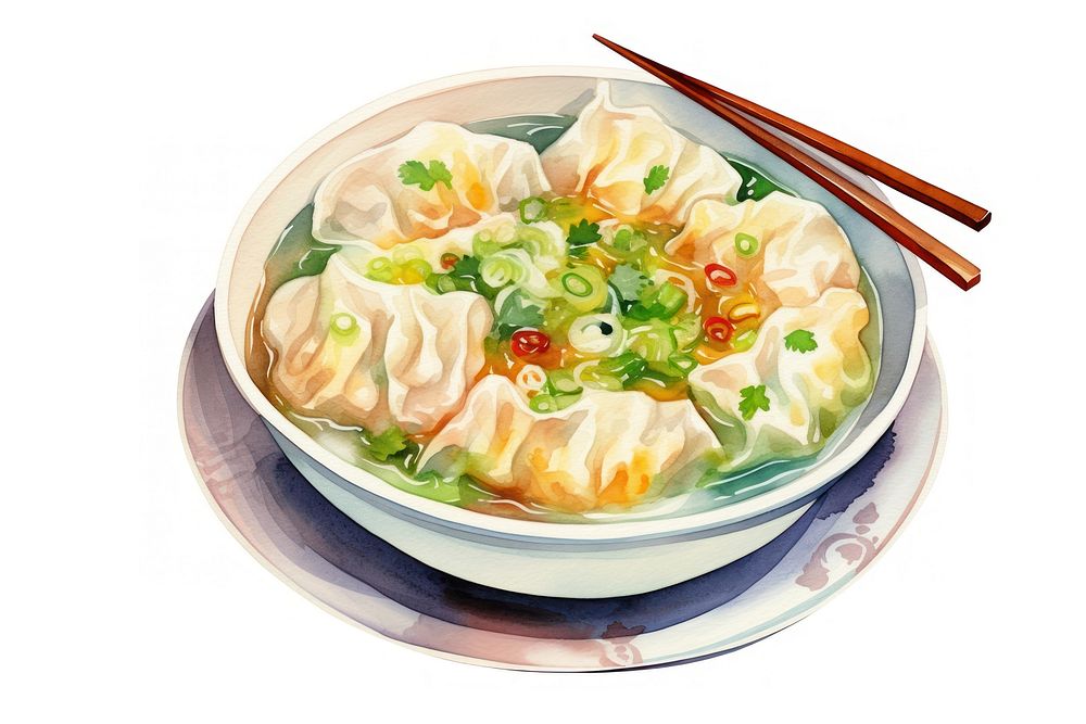 Wonton soup chopsticks dumpling wonton. AI generated Image by rawpixel.