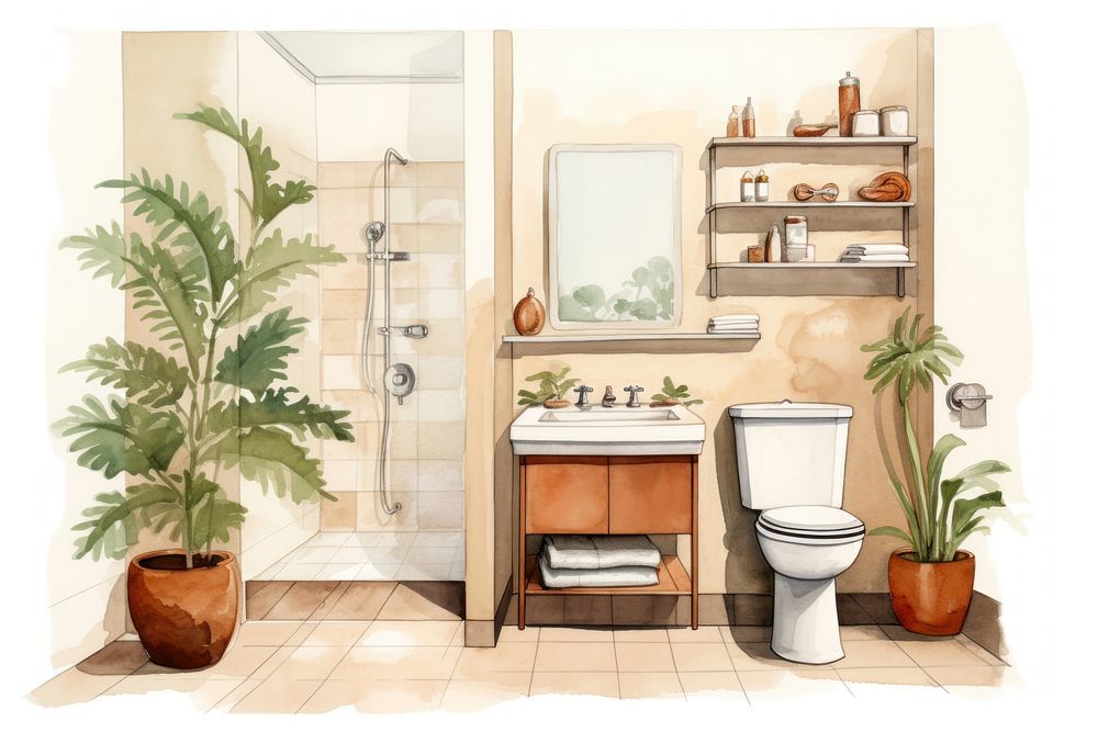 Toilet room bathroom plant sink. AI generated Image by rawpixel.