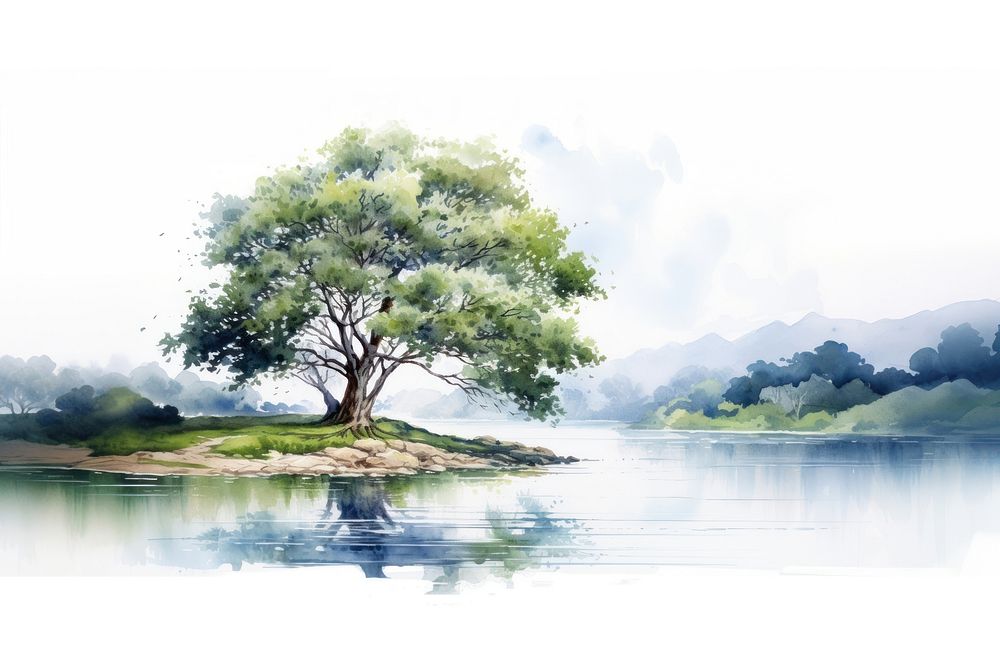 Tree lake landscape outdoors. AI generated Image by rawpixel.