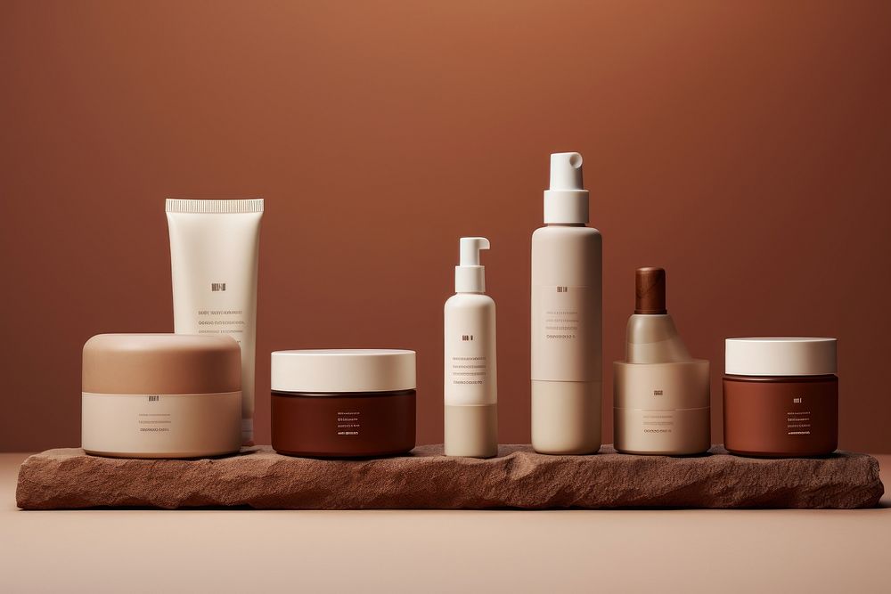Cosmetics bottle brown skin. AI generated Image by rawpixel.