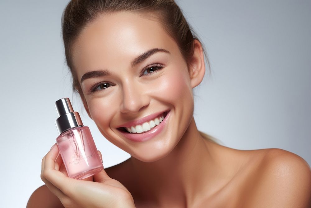 Cosmetics applying perfume smiling. AI generated Image by rawpixel.