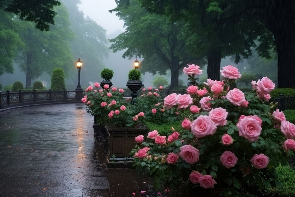Garden rain rose outdoors. AI generated Image by rawpixel.