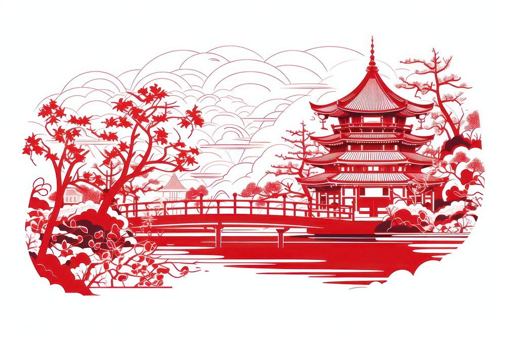 Line art red architecture. AI generated Image by rawpixel.