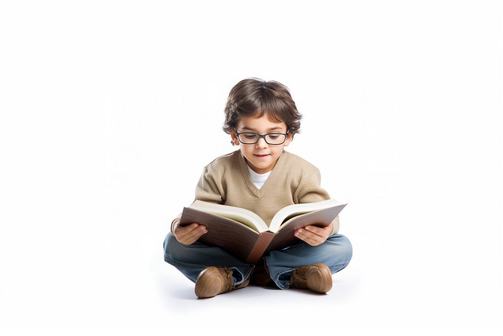 Reading sitting glasses child. AI generated Image by rawpixel.