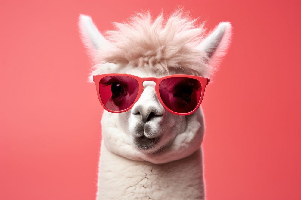 Sunglasses alpaca mammal animal. 