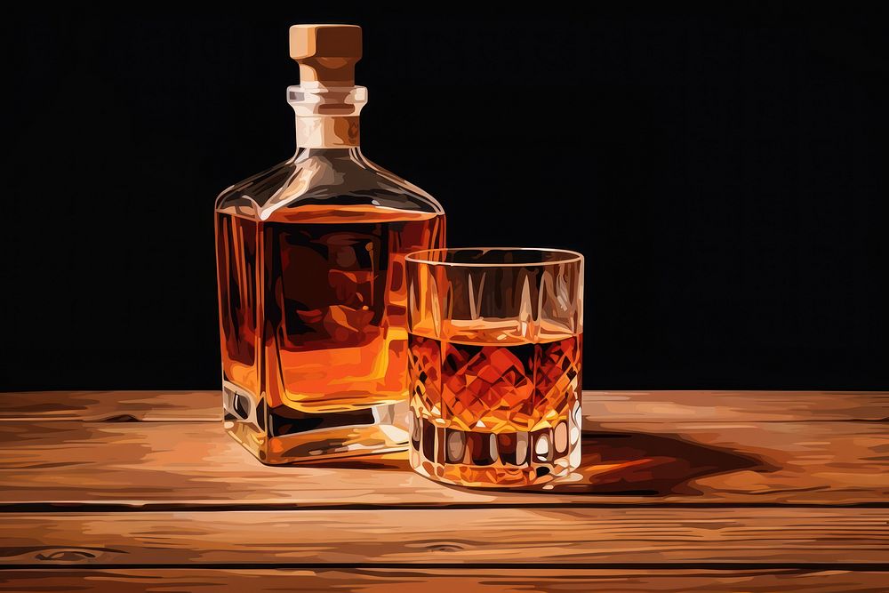 Bottle whiskey whisky glass. AI generated Image by rawpixel.