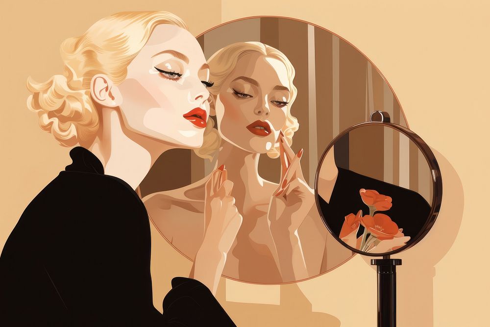 Lipstick mirror adult woman. AI generated Image by rawpixel.