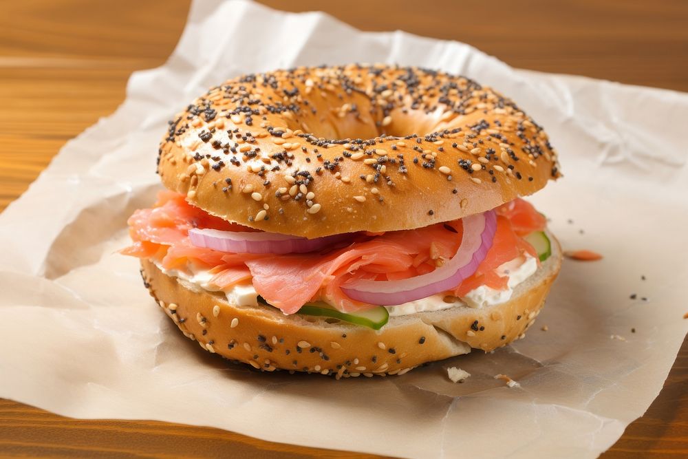 Bagel bread paper food. AI generated Image by rawpixel.