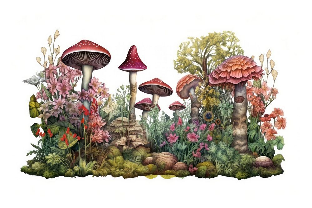 Garden mushroom drawing fungus. AI generated Image by rawpixel.
