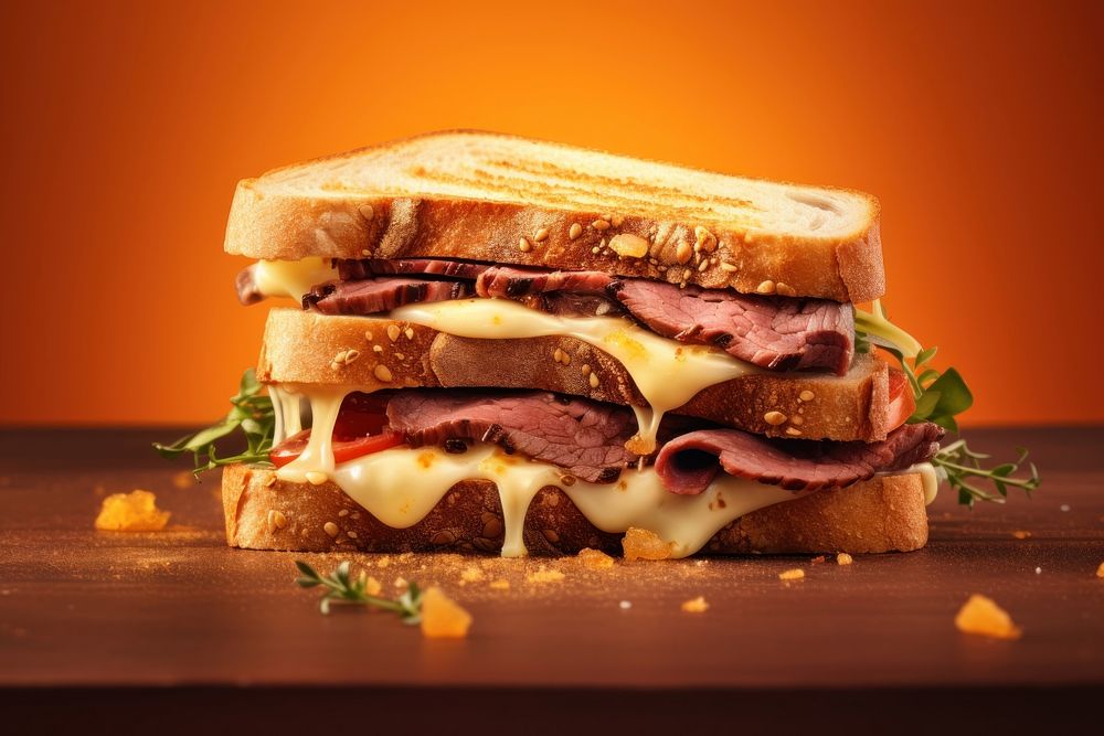 Sandwich cheese food beef. AI generated Image by rawpixel.
