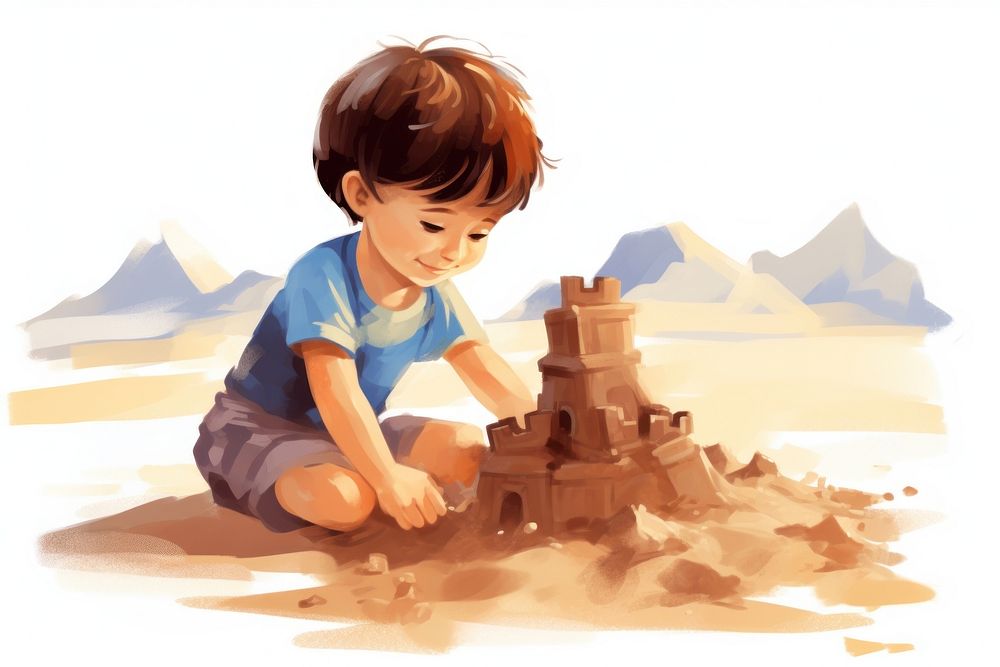 Sand castle child beach cute. AI generated Image by rawpixel.