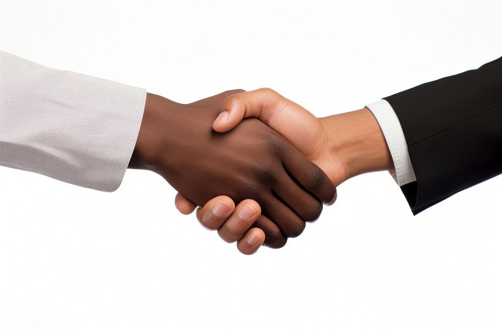 Hand handshake adult white background. AI generated Image by rawpixel.