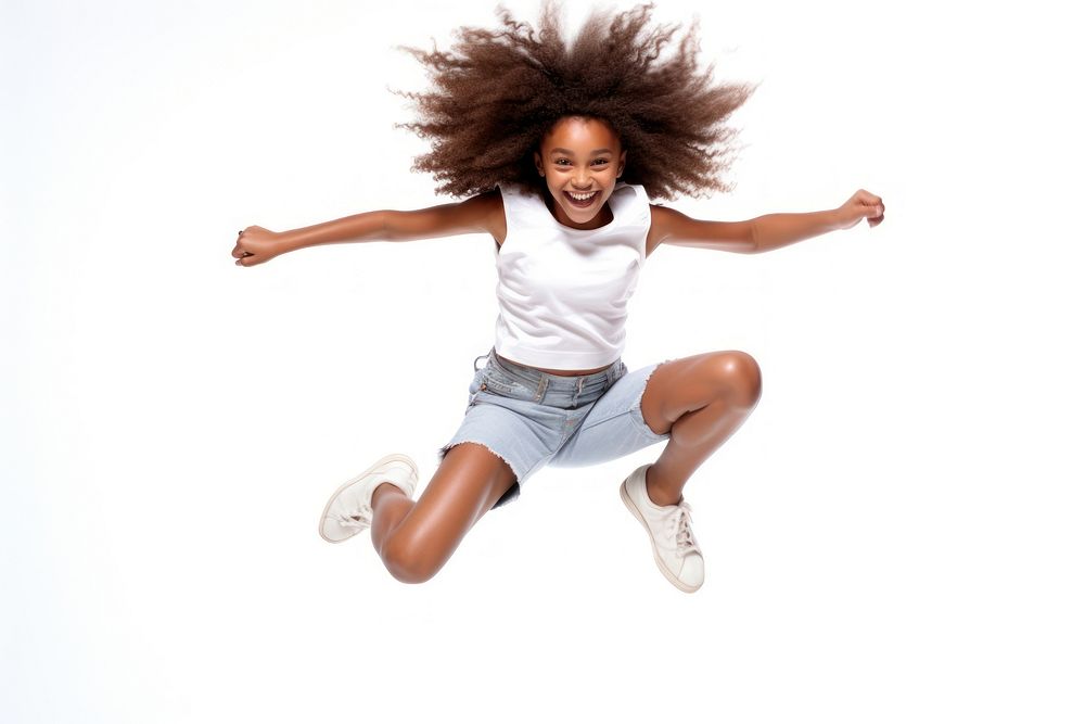Jumping white girl white background. AI generated Image by rawpixel.
