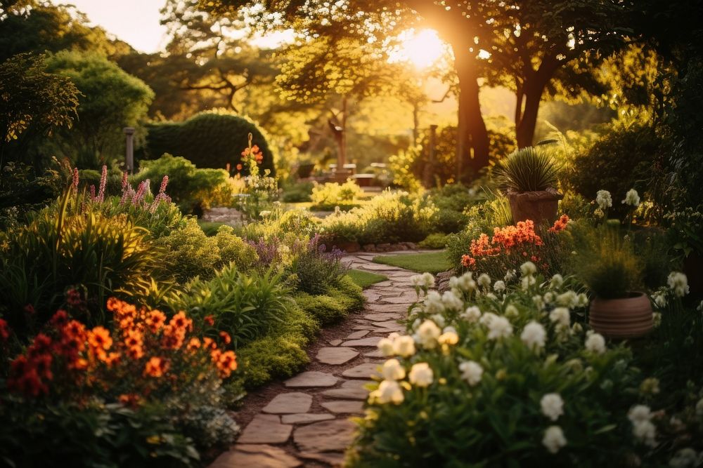 Garden landscape outdoors backyard. AI generated Image by rawpixel.