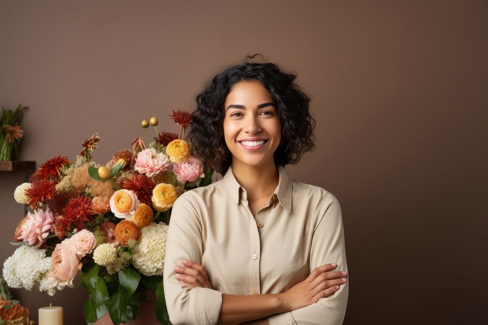 Portrait flower adult smile. AI generated Image by rawpixel.