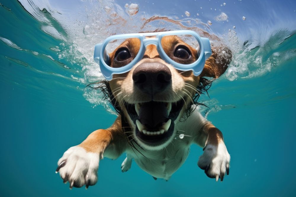 Dog sunglasses underwater recreation. AI generated Image by rawpixel.
