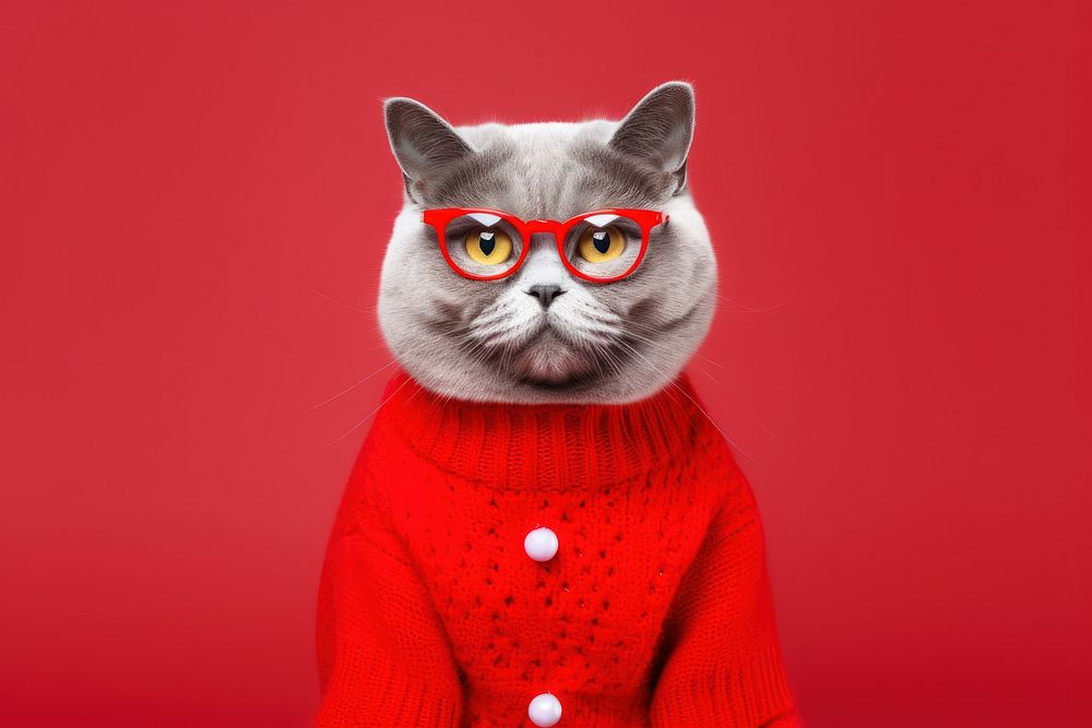 Sweater glasses mammal animal. AI generated Image by rawpixel.