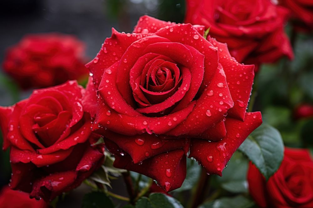 Rose flower plant rain. AI generated Image by rawpixel.
