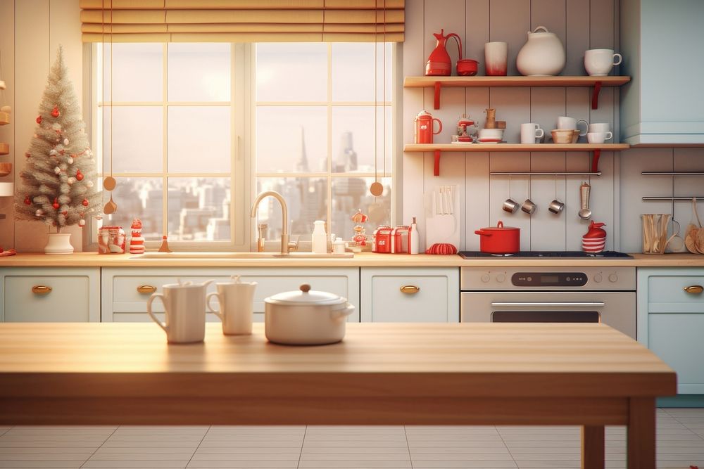 Kitchen furniture christmas table. AI generated Image by rawpixel.