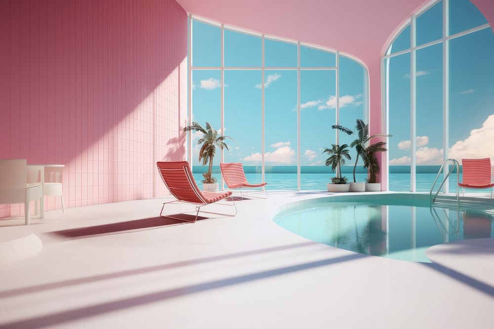 Hotel chair pool architecture. AI generated Image by rawpixel.