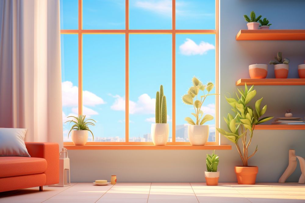 Windowsill furniture plant architecture. AI generated Image by rawpixel.