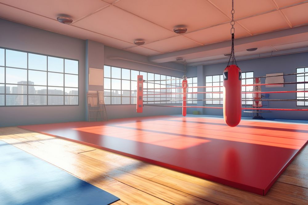 Sports architecture boxing ring exercising. 