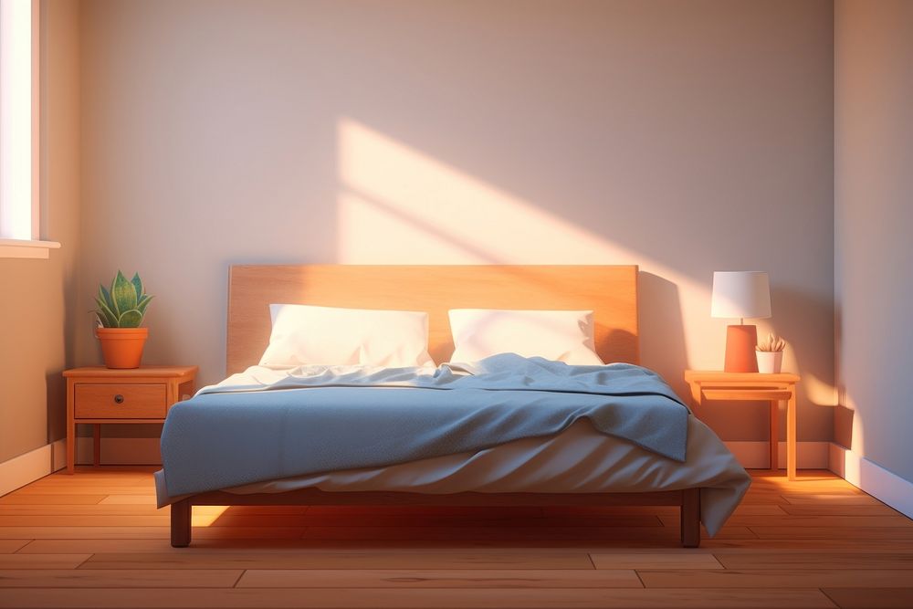Bedroom furniture pillow wood. AI generated Image by rawpixel.