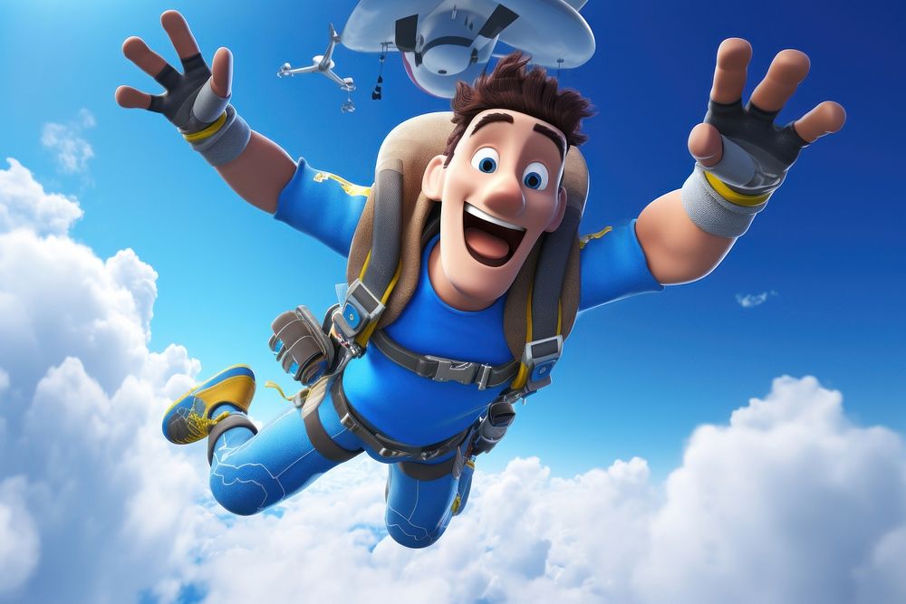 Skydiving adventure cartoon exhilaration. AI generated Image by rawpixel.
