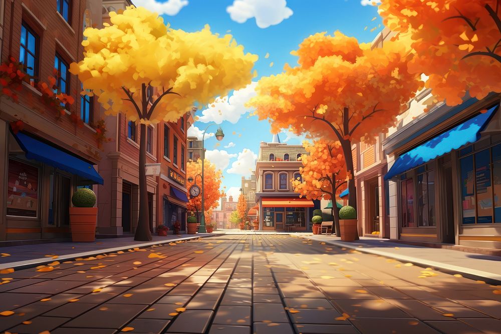 Autumn street city outdoors. 