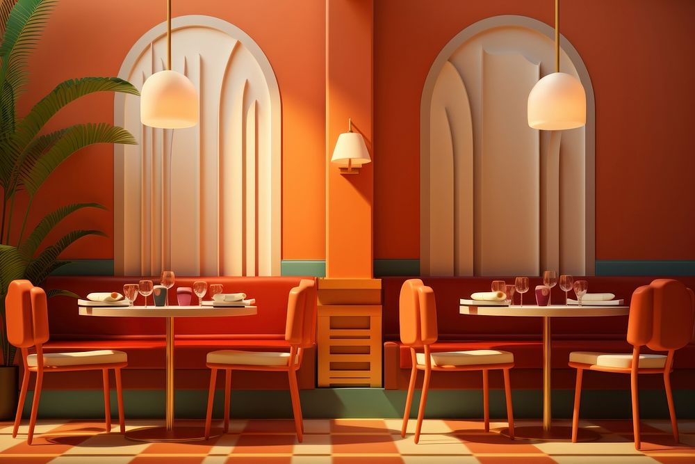 Restaurant architecture furniture lighting. AI generated Image by rawpixel.