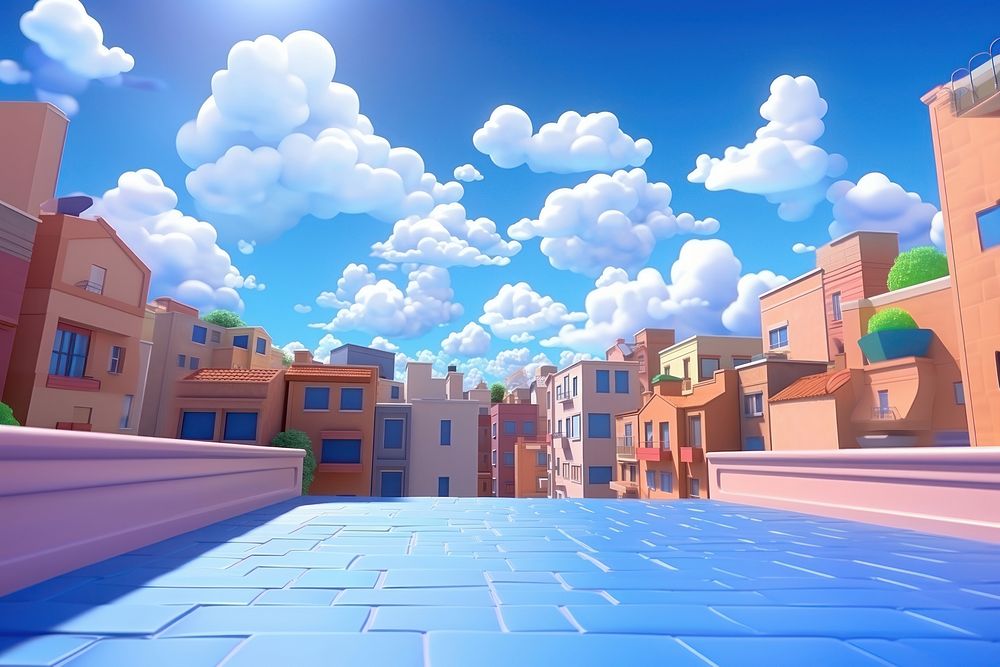 Sky outdoors cartoon city. AI generated Image by rawpixel.