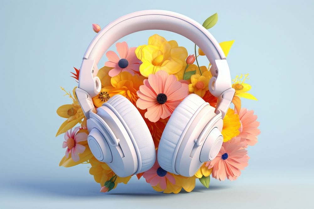 Headphones flower headset plant. AI generated Image by rawpixel.