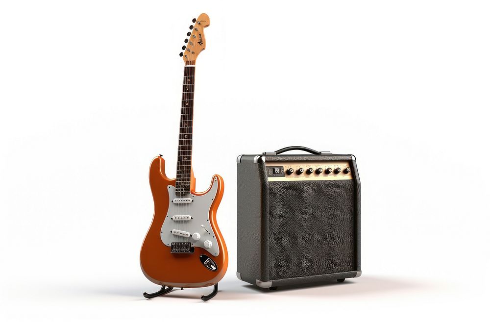 Guitar amplifier white background electric guitar. AI generated Image by rawpixel.
