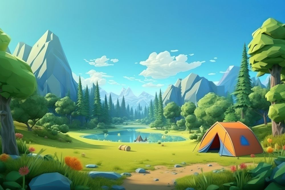 Landscape camping outdoors cartoon. AI generated Image by rawpixel.