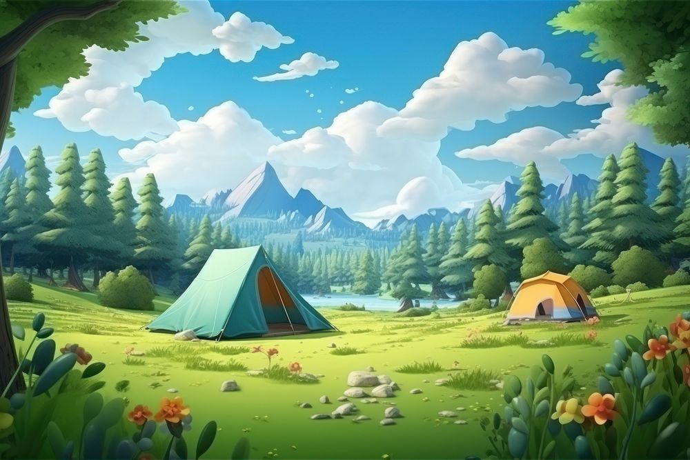 Landscape camping outdoors cartoon. AI generated Image by rawpixel.