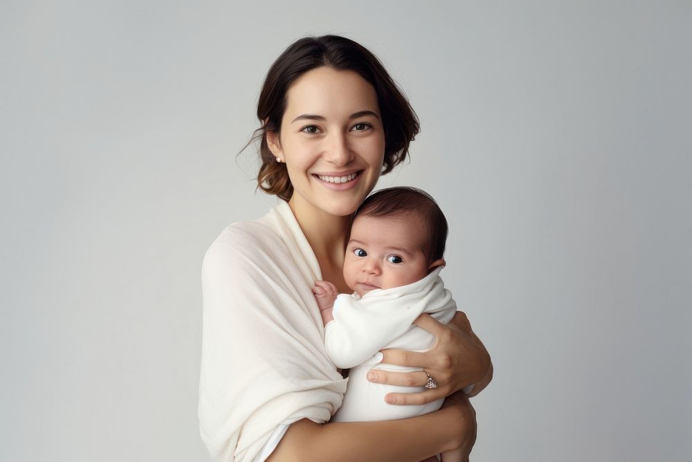 Baby carrying portrait newborn. 