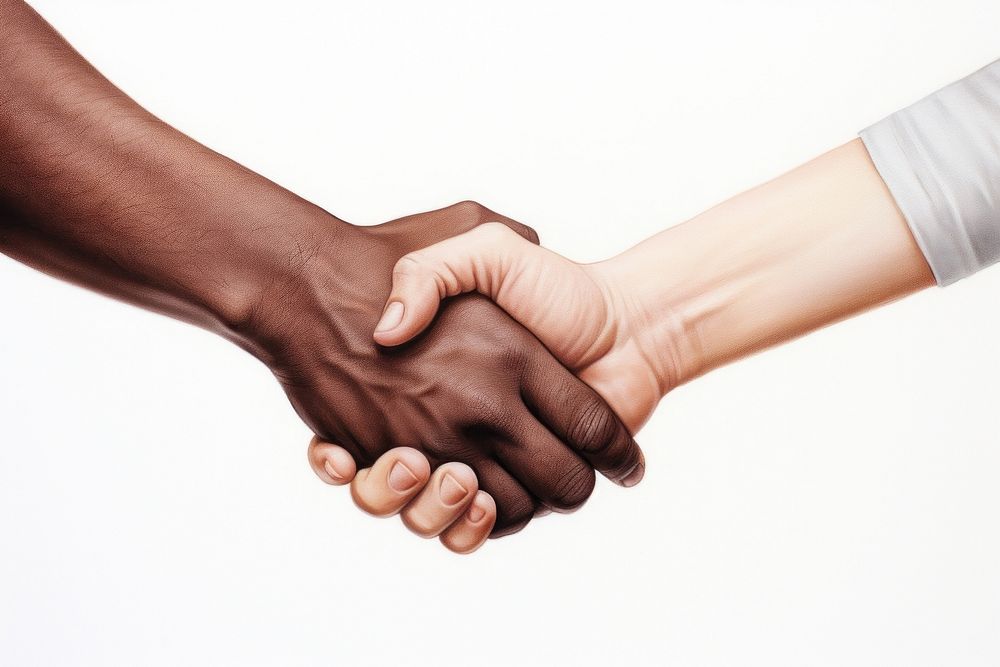 Handshake white background togetherness agreement. 