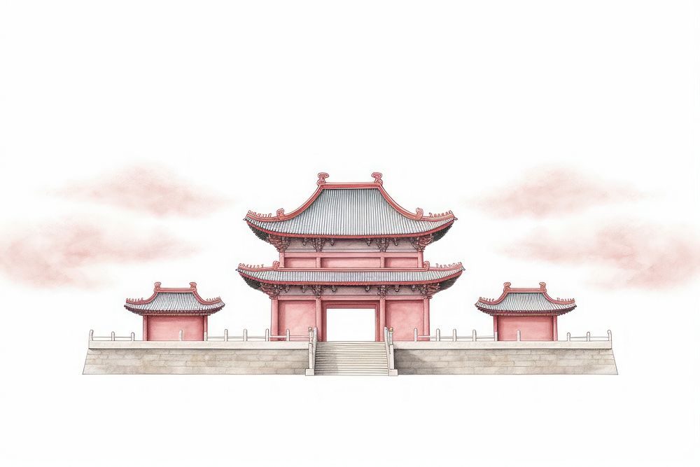 Temple red sky architecture. AI generated Image by rawpixel.