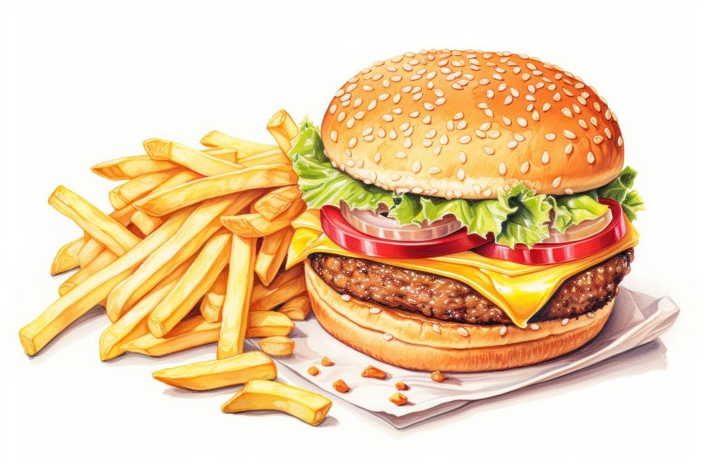 Burger bread fries food. AI generated Image by rawpixel.