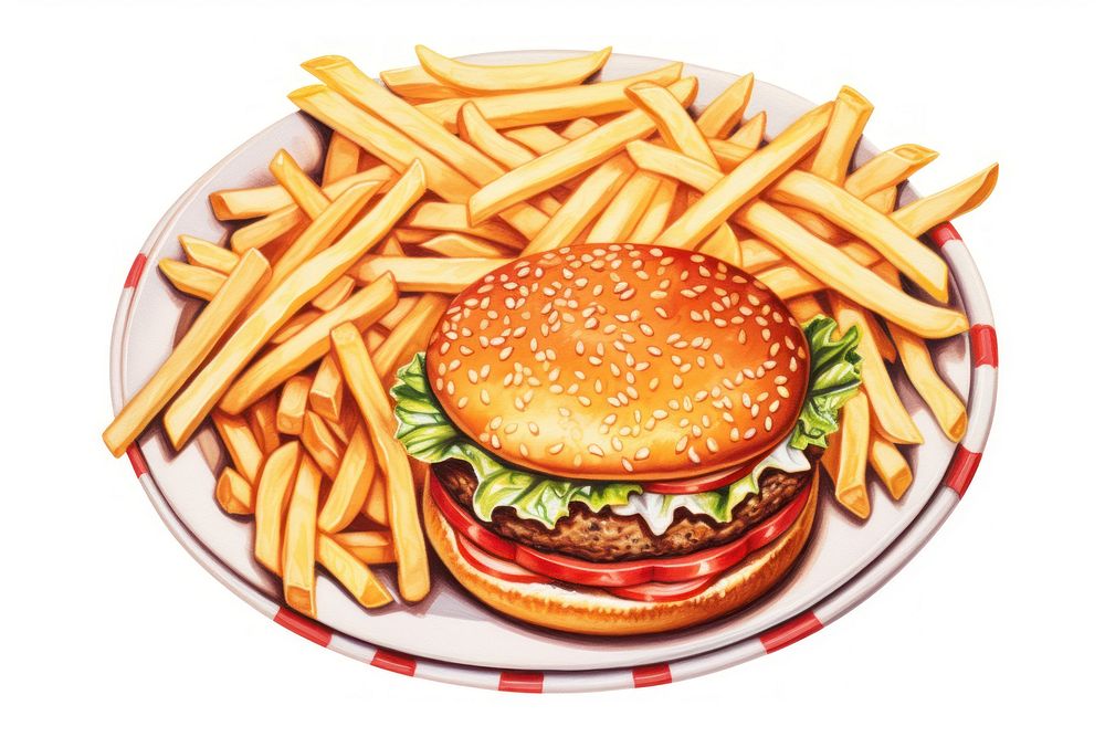 Burger fries food dish. AI generated Image by rawpixel.