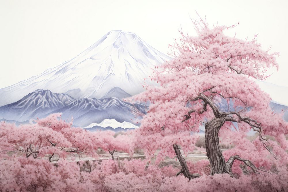 Blossom mountain outdoors nature. AI generated Image by rawpixel.