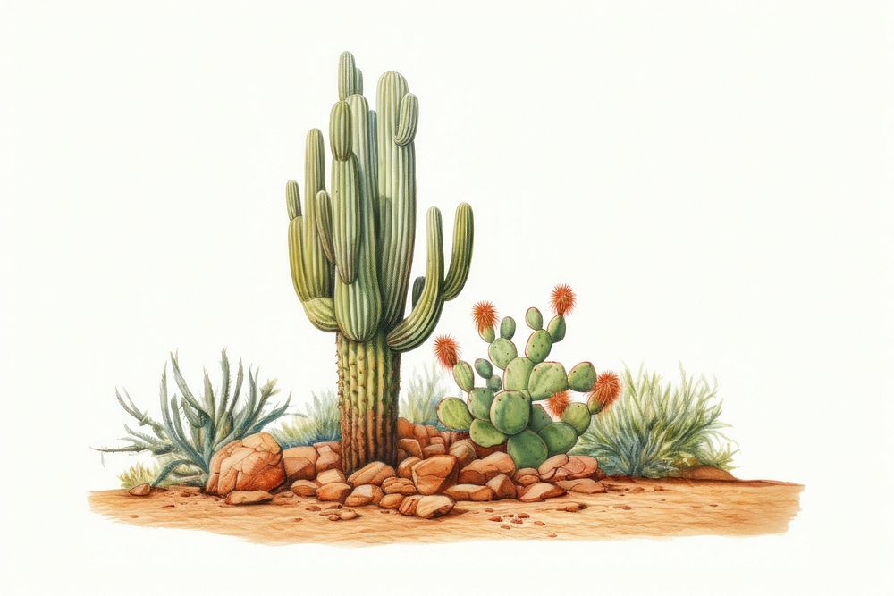 Drawing cactus plant white background. AI generated Image by rawpixel.