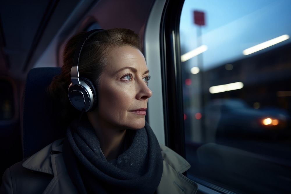 Headphones headset vehicle sitting. 