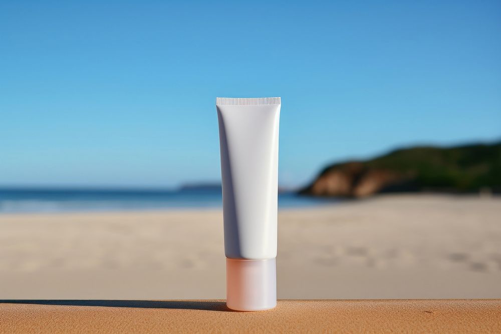 Cosmetics sunscreen nature sand. AI generated Image by rawpixel.