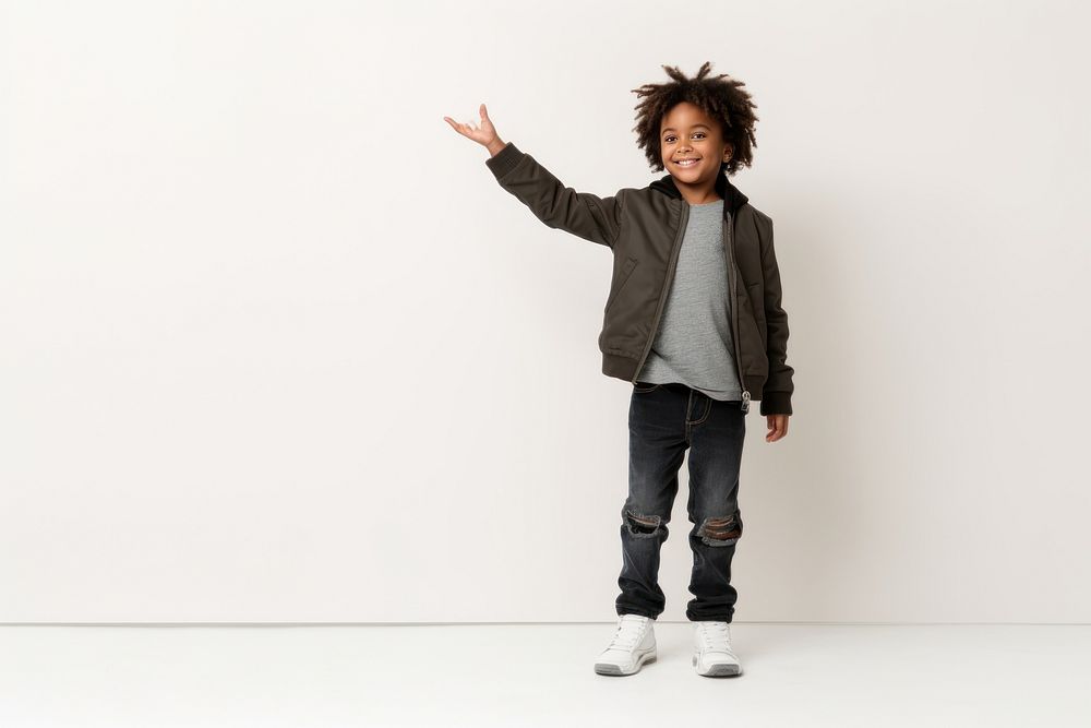 Footwear jacket jeans child. AI generated Image by rawpixel.
