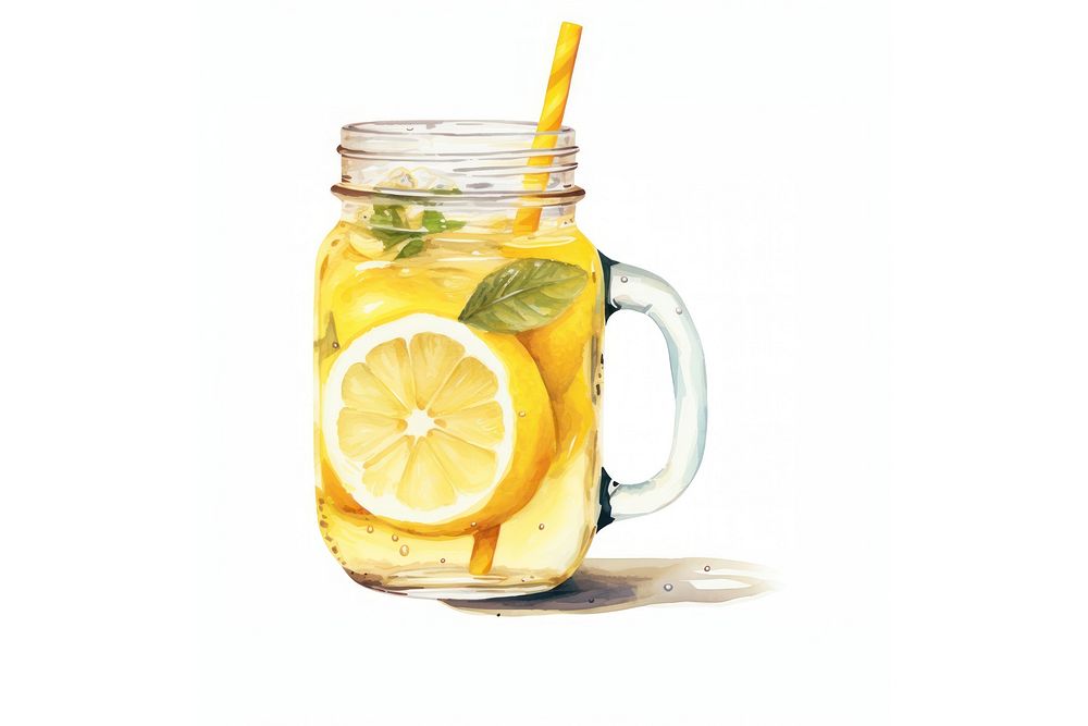 Lemonade jar white background refreshment. AI generated Image by rawpixel.