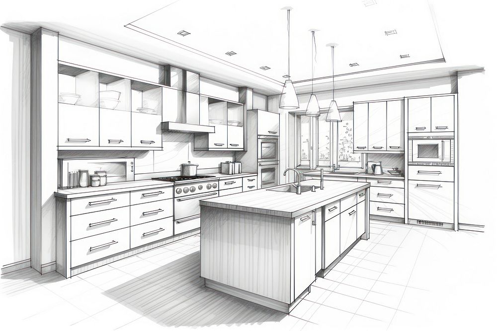 Kitchen architecture cabinet sketch. 