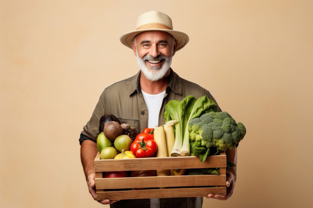 Vegetable smiling holding farmer. 