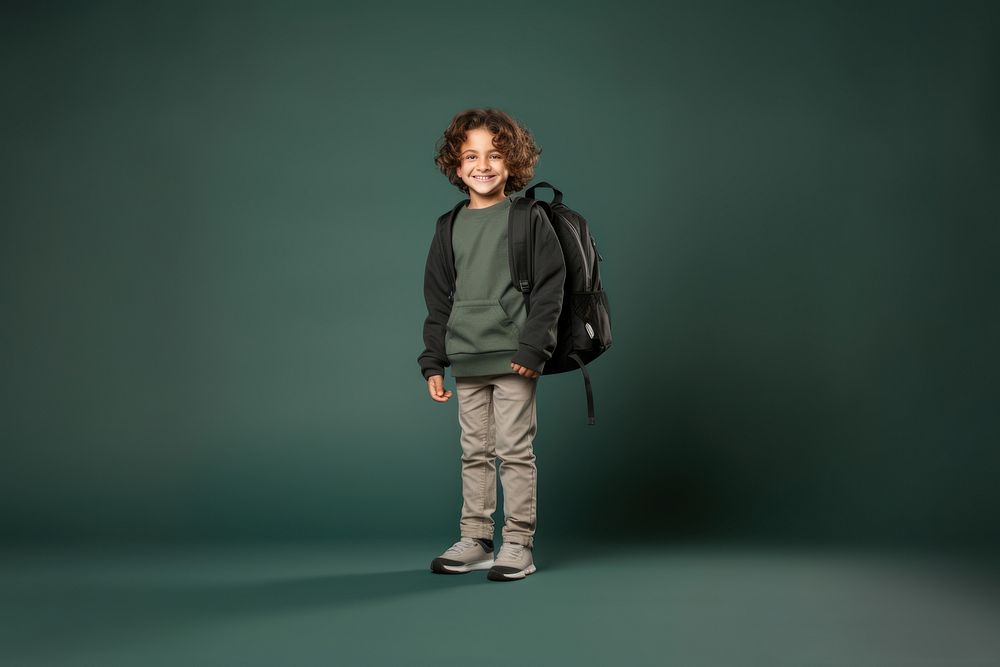 Backpack standing smiling child. AI generated Image by rawpixel.
